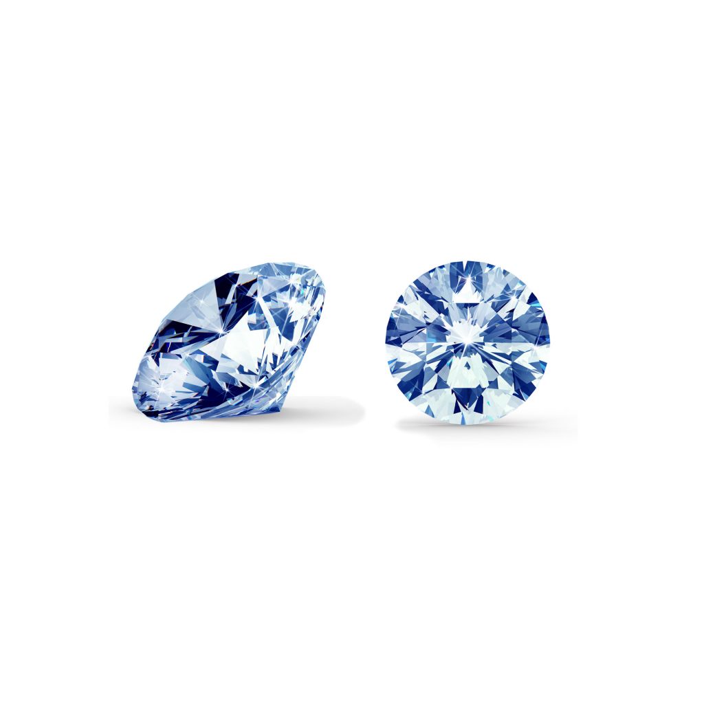 Blå diamant brilliant round cut side og top