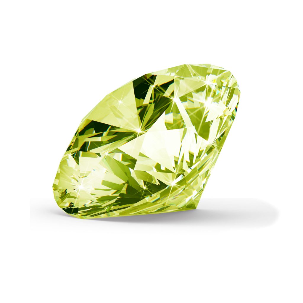 Grøn/gul diamant brilliant round cut fra siden