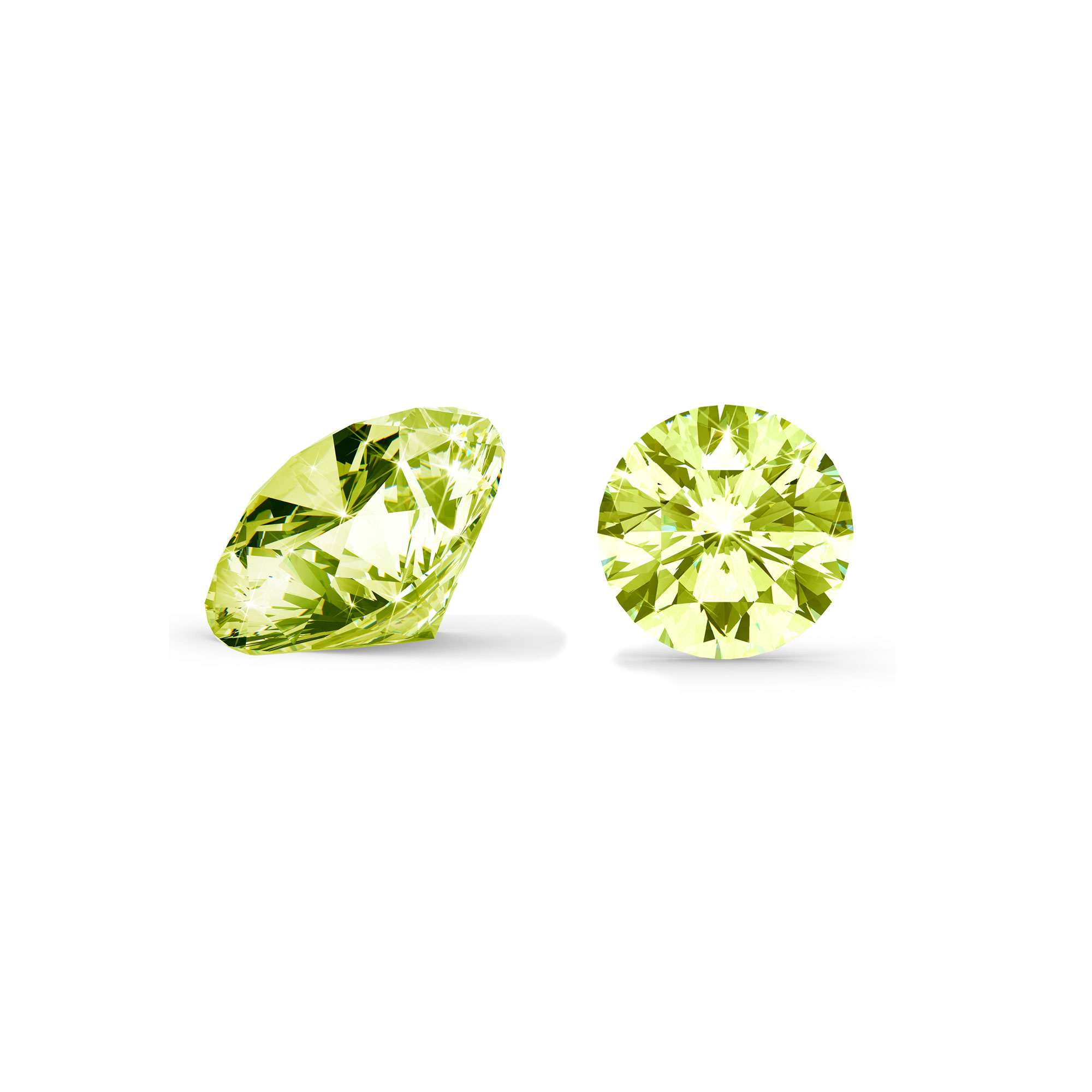 Grøn/gul diamant brilliant round cut side og top