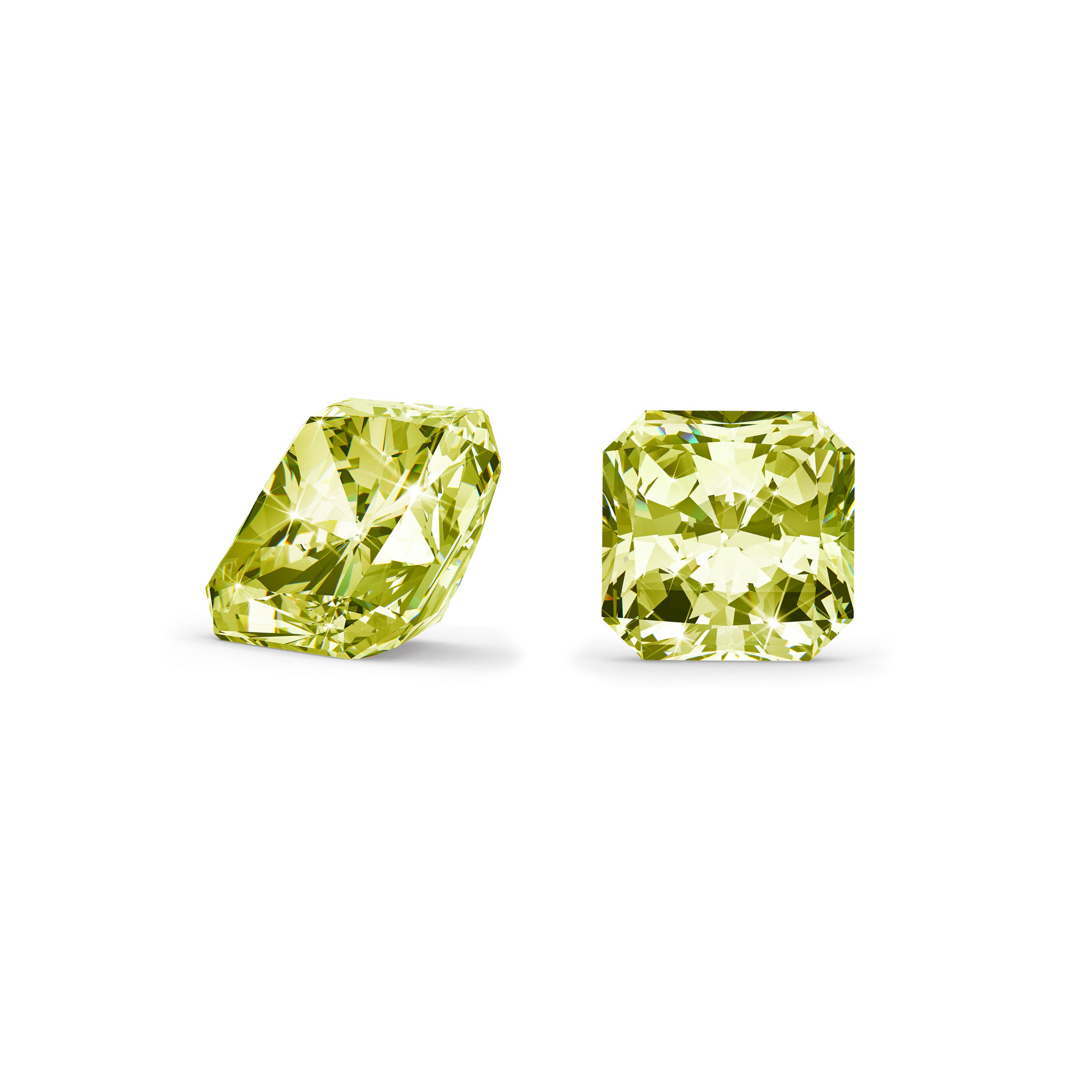 Grøn/gul diamant radiant cut side og top