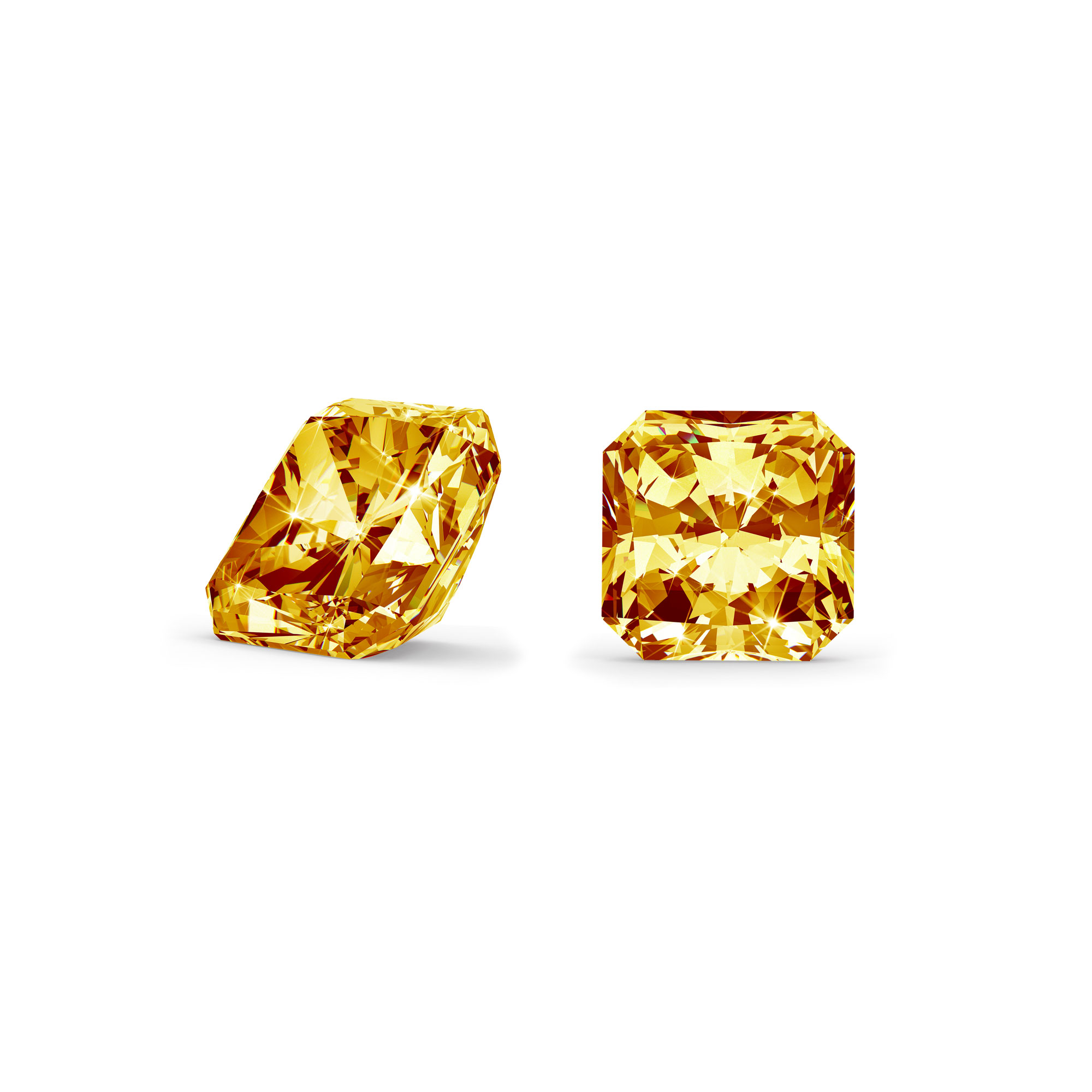 Orange/gul diamant radiant cut side og top