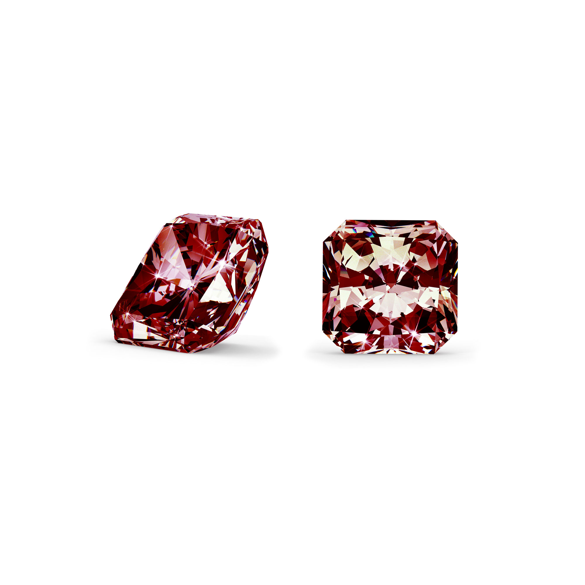 Rød diamant radiant cut side og top